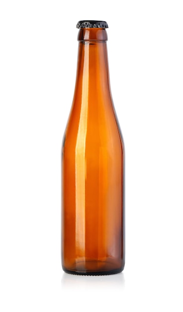 Brown beer bottle on white