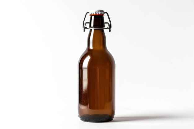 Photo a brown beer bottle with a black cap