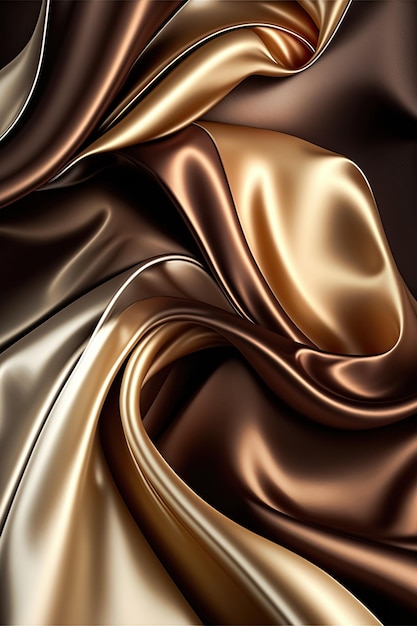 Brown beige abstract shiny plastic silk or satin wavy background Generative AI