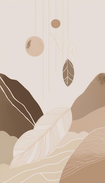 A brown and beige background with a mountain and a moon