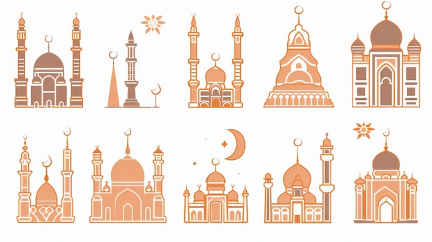 색 에 고립 된 갈색 과 베이지색 이슬람 휴일 템플릿 세트