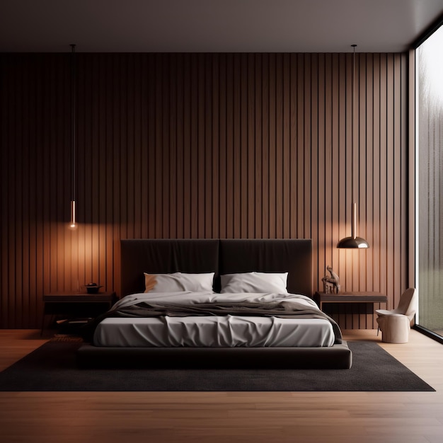 Дизайн спальни в коричнево-черных тонах