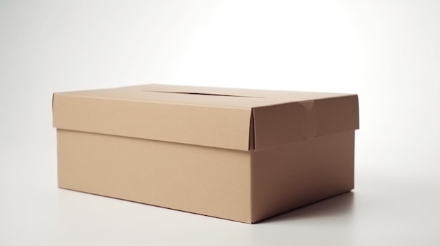 Brown Blank cardboard box mockup on white background Generative AI