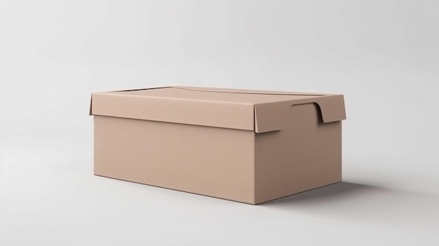 Макет коричневой пустой картонной коробки на белом фоне Генеративный AI