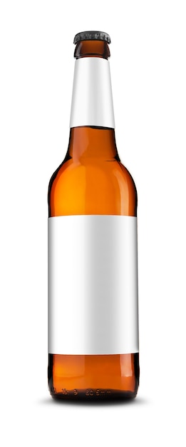 写真 白い背景で隔離の茶色のボトルビール。クリッピングパス付き。
