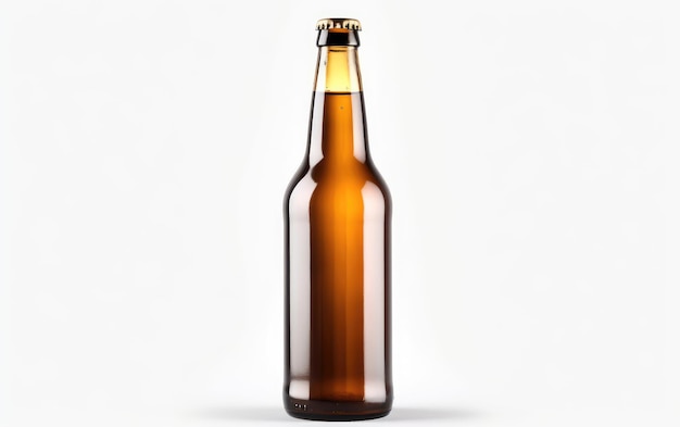 Photo brown bottle of beer with a gold cap isolated on a white background alcohol beer mockup ai generated