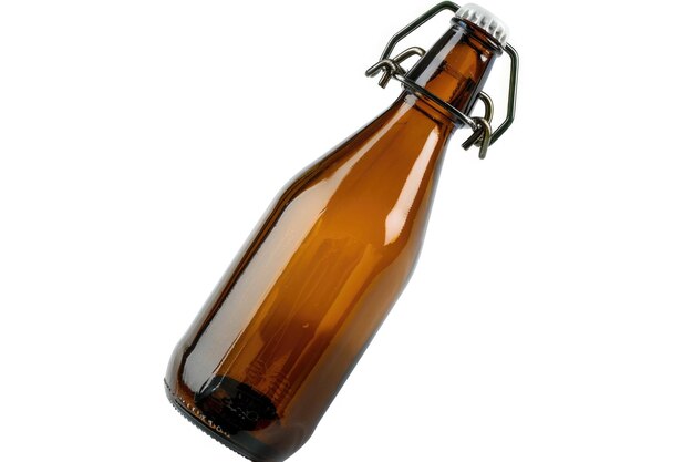 Photo brown bottle handle carrier isolated on white background