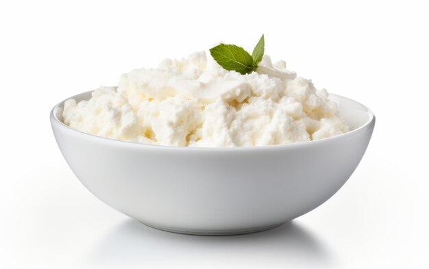 Photo brown bowl filled with rice and topped with green leaf