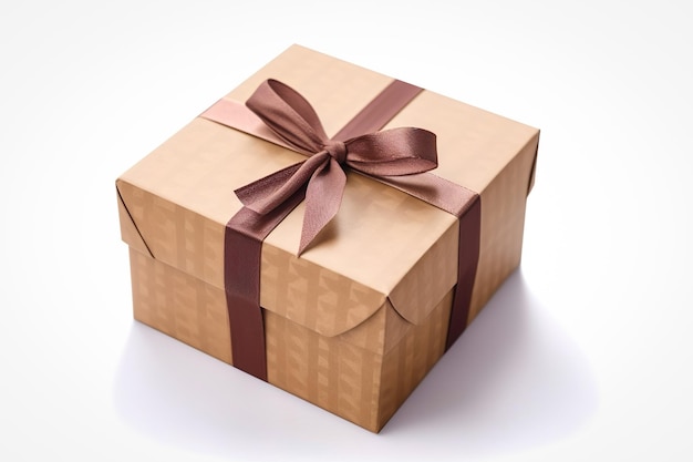 A brown box with a brown ribbon tied with a bow