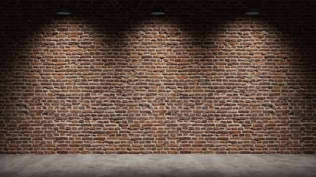 Brown brick wall background with spot lighting effect White