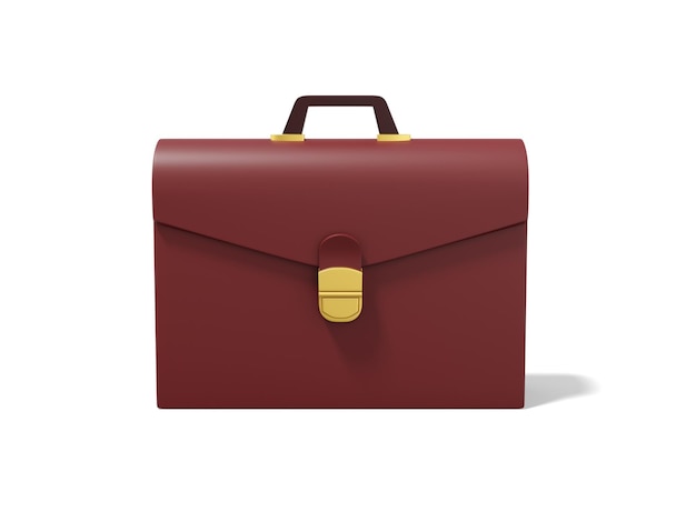 Brown briefcase on white background Front view Portfolio icon 3D rendering