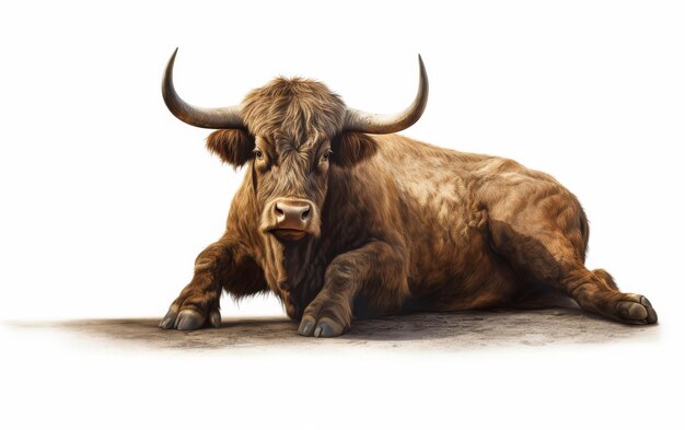 Foto toro marrone con lunghe corna
