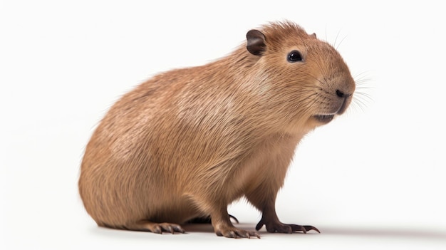 A brown capybara sits on a white background.