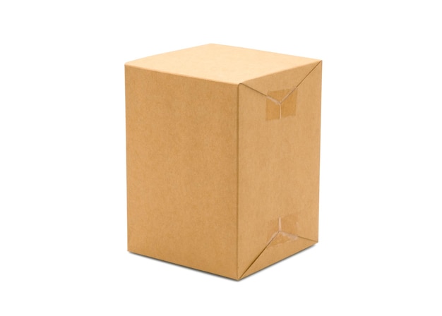 Brown cardboard box isolated on white background with tape Suitable for packaging