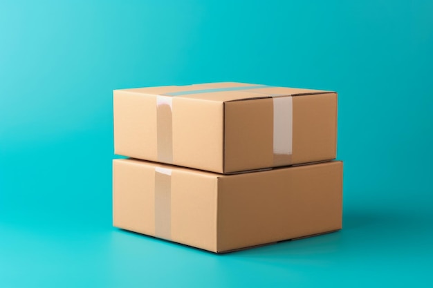 Brown cardboard box package on blue background