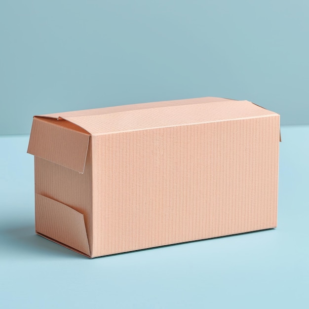 A brown cardboard box with a lid on a blue background