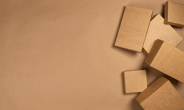 Brown cardboard boxes on craft paper table