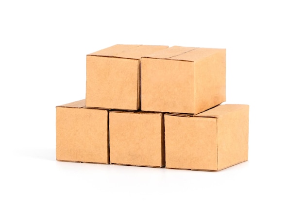 Brown cardboard boxes isolated on white background Suitable for packaging