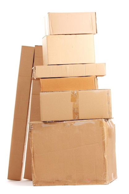 Photo brown cardboard boxes isolated on white