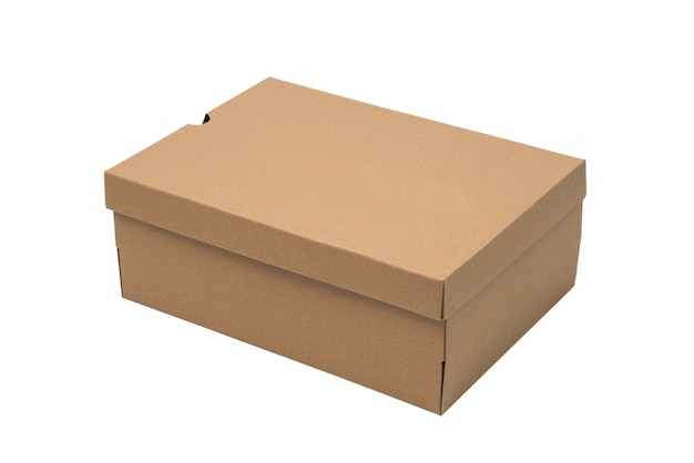 Brown cardboard shoes box with lid for shoe or sneaker product packaging mockup