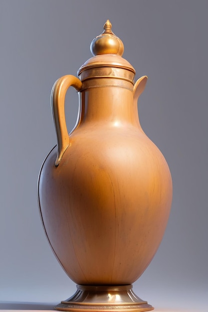 A brown ceramic jug with a handle and a handle that says'o '