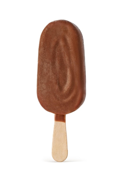 Brown chocolate coated popsicle ice cream isolated on white