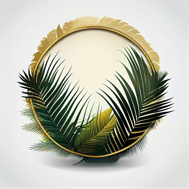 Brown Circle label with Palm on Tropical Island Generative AI