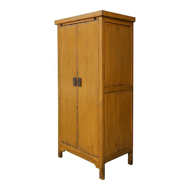 Brown classic wardrobe cabinet with two doors isolated on white background.