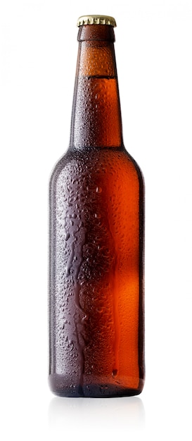 Photo brown cold beer bottle with drops