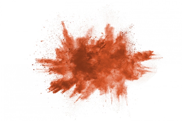 Brown color powder explosion on white background 