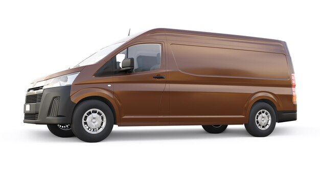 Brown commercial van for transporting small loads in the city on a white background Blank body for your design 3d illustration