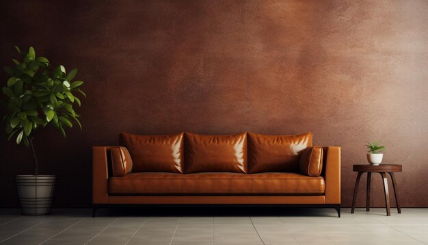 a brown couch with a brown wall behind it