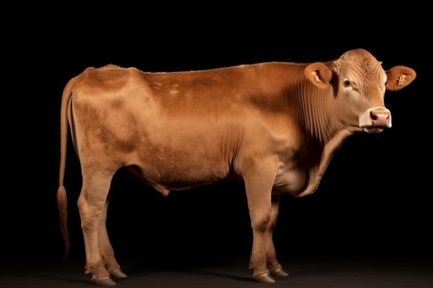 Brown Cow Isolated on Black Background front view studio shot