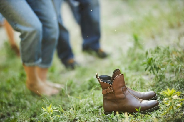 brown cowboy boots on the grass Vintage boots on the green grass