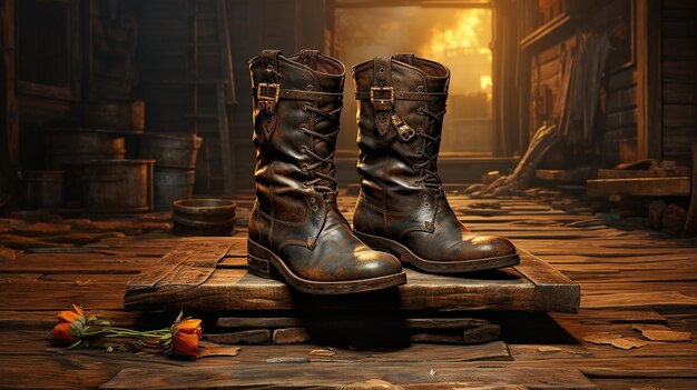 Brown Cowboy Boots on Table