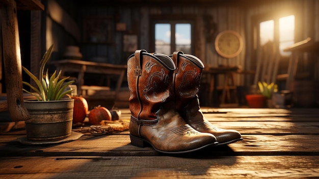 Photo brown cowboy boots on table