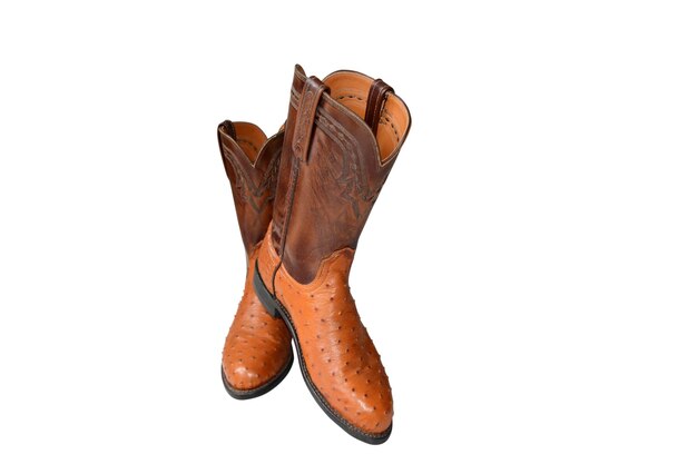 Brown cowboy boots on a white background