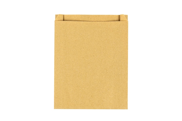 Brown craft paper bag isolated on white background. Eco-friendly consumption concept.