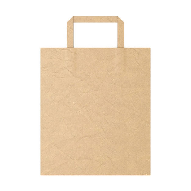 Mockup di sacchetto di carta artigianale marrone con spazio vuoto per il tuo design su sfondo bianco. rendering 3d
