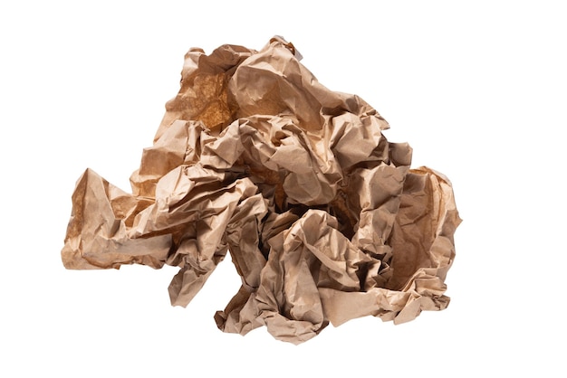 Brown crumpled paper ball isolated