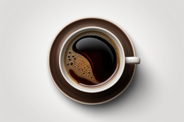 白い背景の上に茶色のコーヒー カップ トップ ビュー新鮮な朝のコーヒー コーヒーを飲むホット エスプレッソ