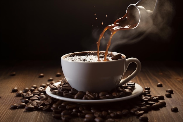 Brown cup drink aroma breakfast bean espresso mug cafe morning Generative AI