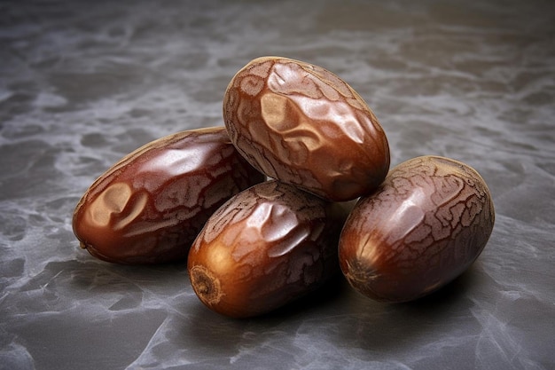 Brown dates isolated on concrete background