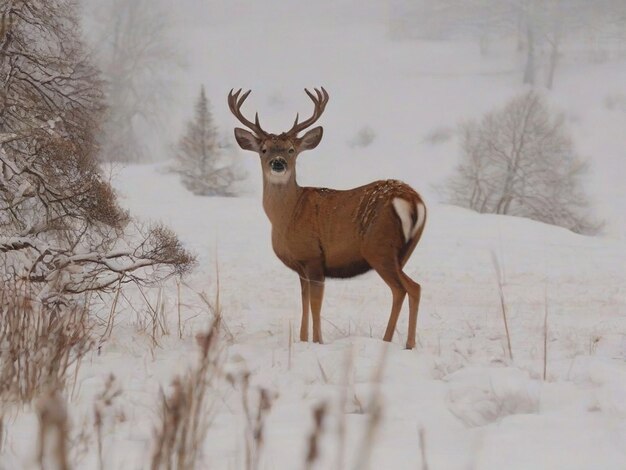 Photo brown deer on snow covered field