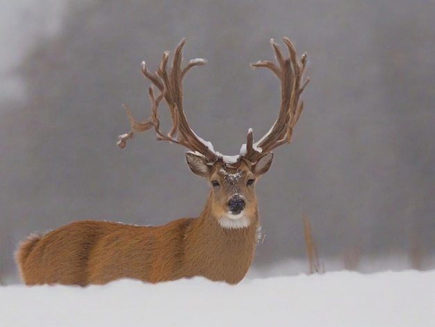 Photo brown deer on snow covered field