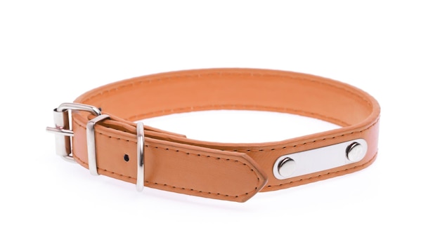 A brown dog collar isolated on a white background