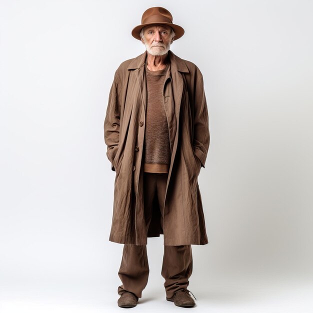 Photo brown dress old man on white background isolated high qua