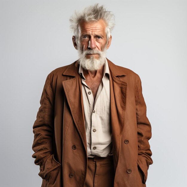 Brown dress old man on white background isolated high qua