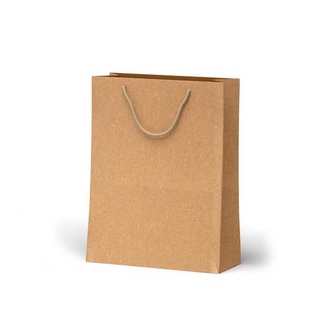 Brown eco bag with yellow sticker isolated on white background