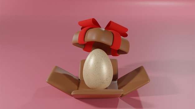 Photo a brown egg with a red bow sits on a small box with a red bow.